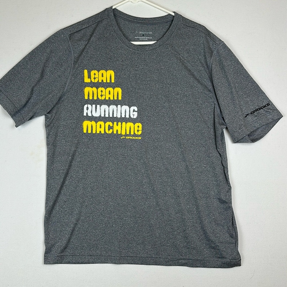 Brooks Lean Mean Running Machine Heather Grey Shirt Activewear Workout